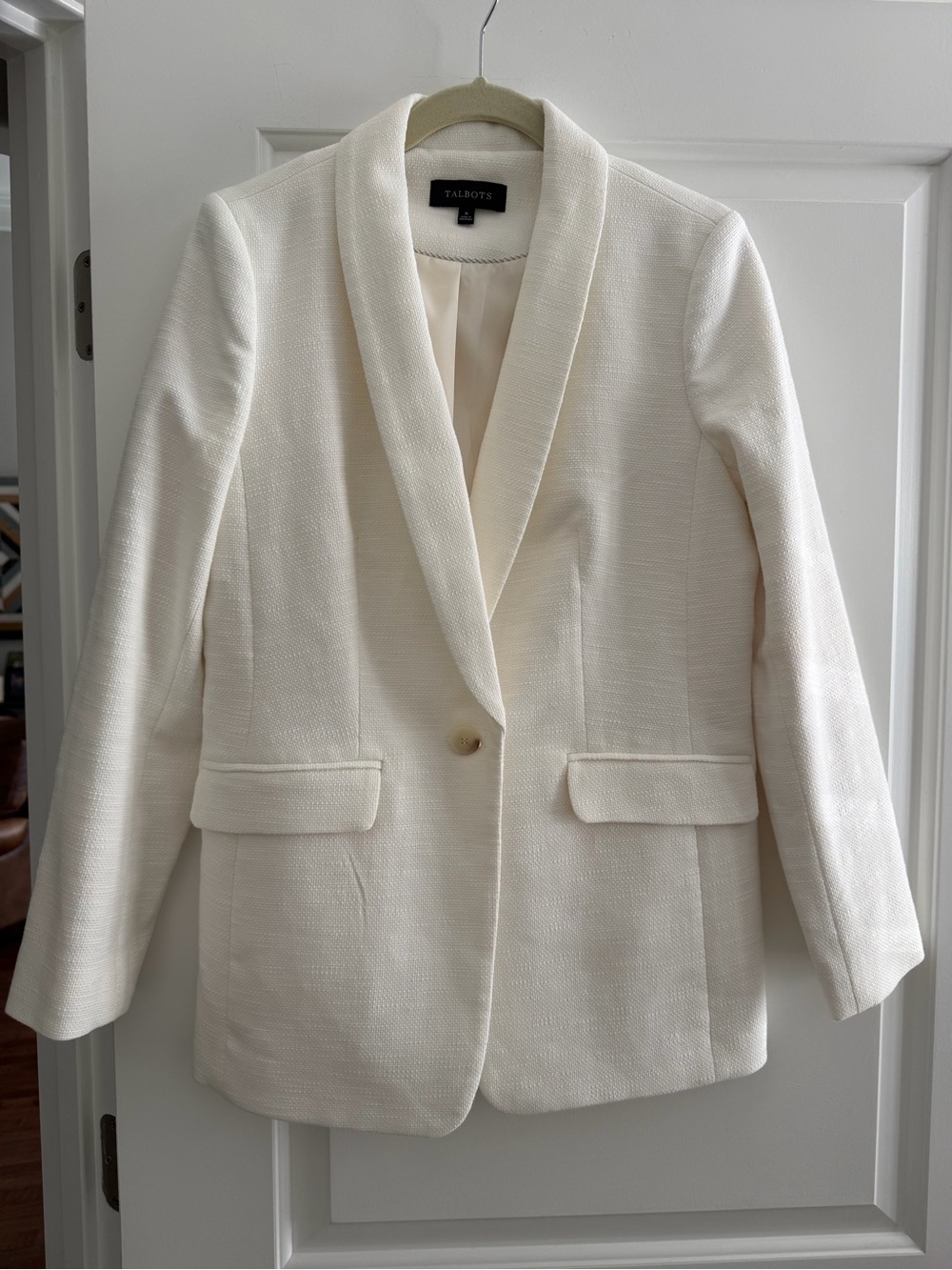 Talbots Cream Shawl-Collar Textured Blazer